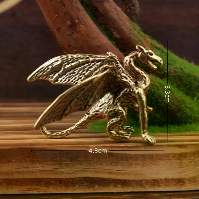 Dragon And Griffin Figurines Detailed Carving Antique Finish Desktop Decor Collection Mini Brass