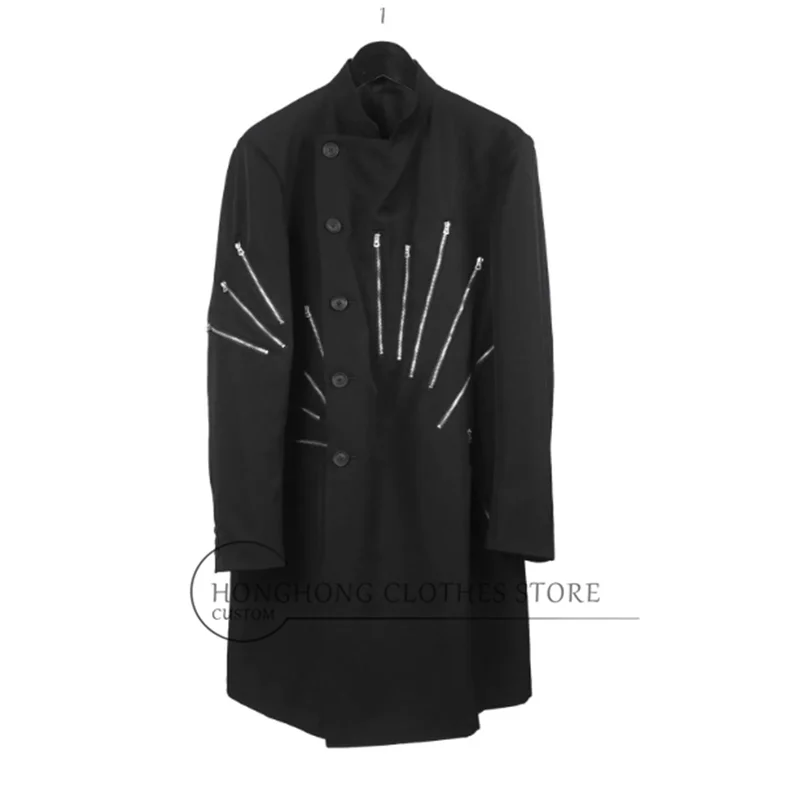 Original Design Black Casual Diagonal Zipper Decorative Structure Suit, 2025 New Custom Size Trendy Jacket