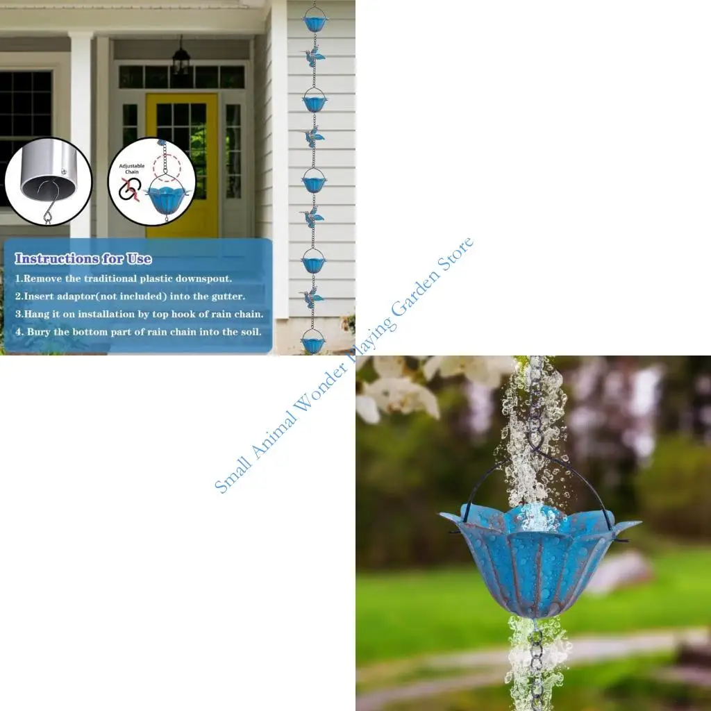 

C9GC Iron Hummingbird Charm Rain Chain Replacement Downspout Landscape Decoration