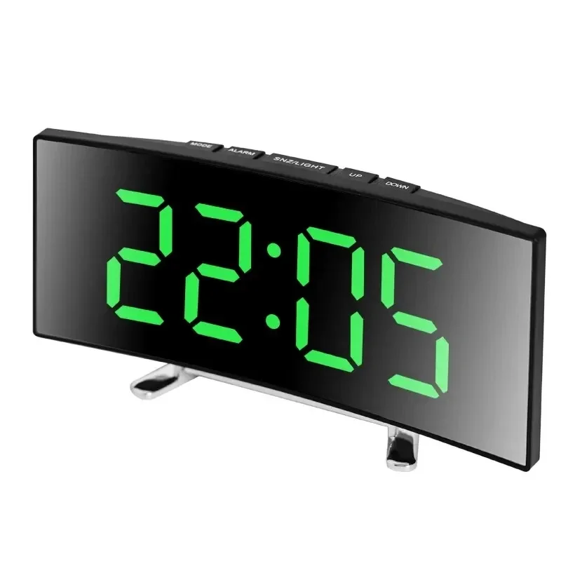 Creatieve gebogen elektronische klok, LED groot scherm plug-in batterij Dual-purpose spiegelwekker, speciaal voor studentenkamer