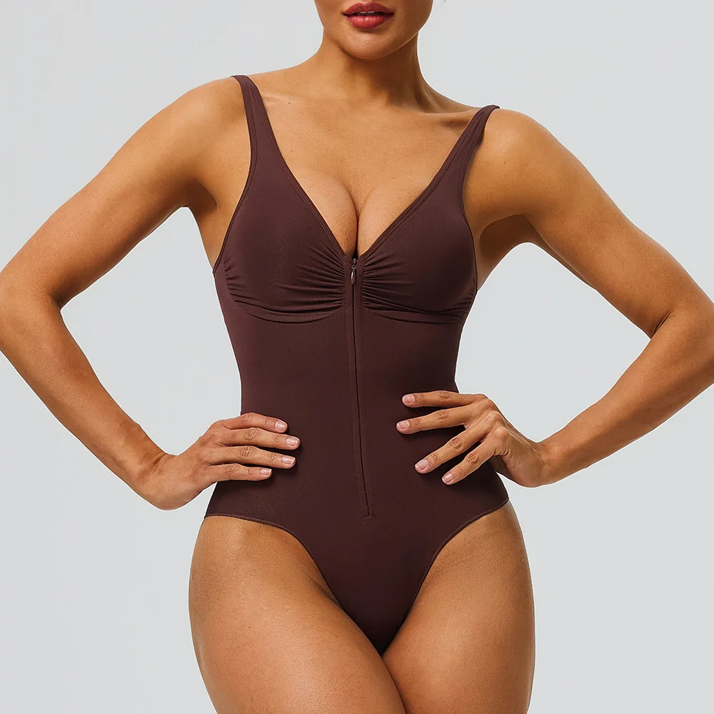 30303-8b7b10.jpg Seamless bodysuit with strong compression molding abdominal compression underwear straps zipper one-piece shapewear Yoga sets - Image 1