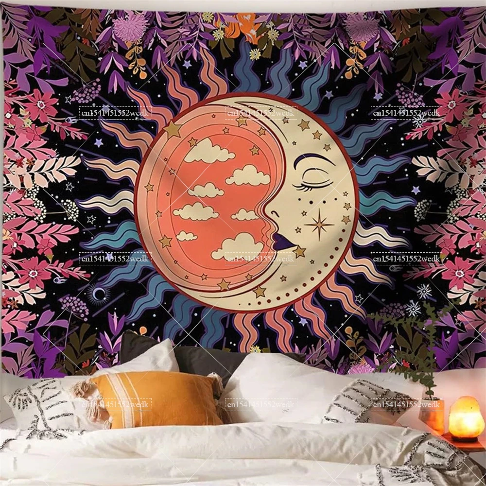 Bohemian Leaf Tapestry Sun And Moon Tarot Tapestry Wall Hanging Aesthetic Mandala Flowers Tapestries For Bedroom Altar Cloths