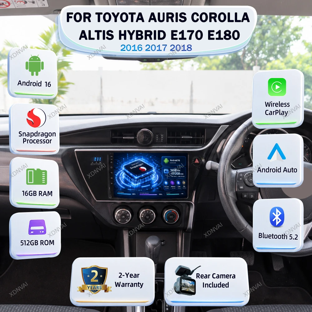 Android 16 Multimedia For Toyota Auris  Corolla Altis Hybrid E170 E180 2016 2017 2018 Video Player Car Radio Navigation GPS BT