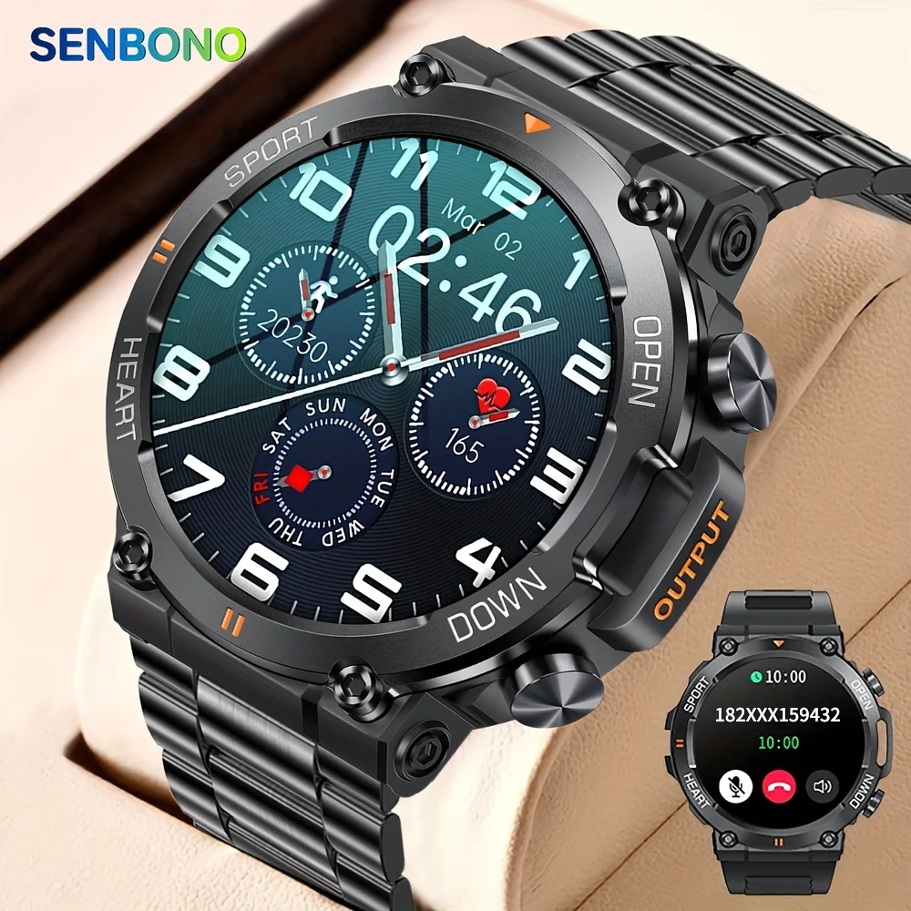 SENBONO Men's Smart Watch 1.39inch Big Screen Bluetooth Call 400mAh Military Outdoor Sports Fitness Tracker Smartwatch Men Women