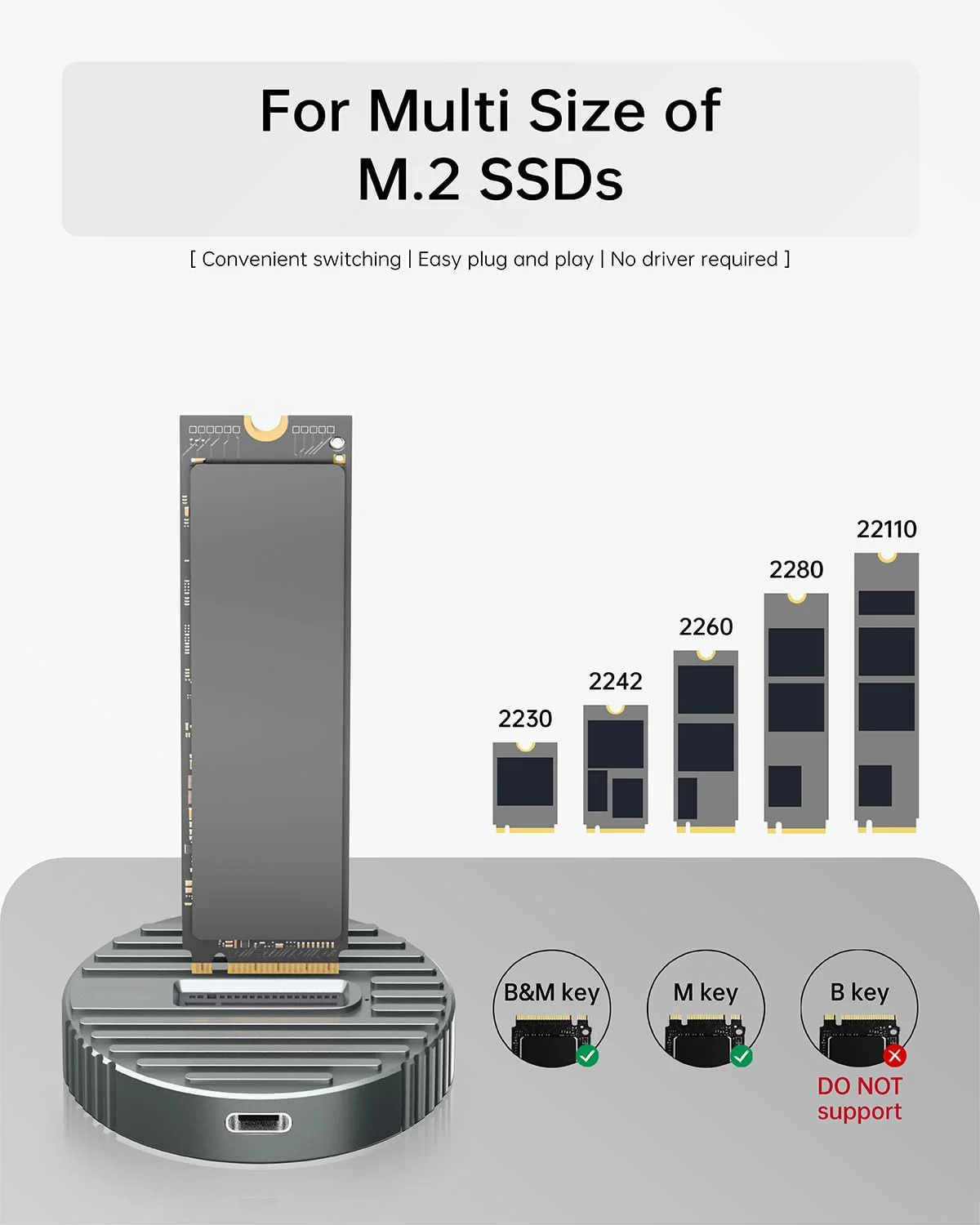 JoniSerl M.2 NVMe SSD Reader External,10Gbps M2 to USB Adapter for Both M 2(M Key,B+M Key)NVMe and SATA NGFF Dual protocol Dock