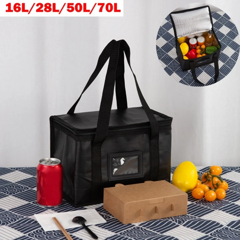 Portable Insulated Food Delivery Bag Picnic Camping Tin Foil Food Bags For Hot And Cold Meal Double Closure Grocery Tote