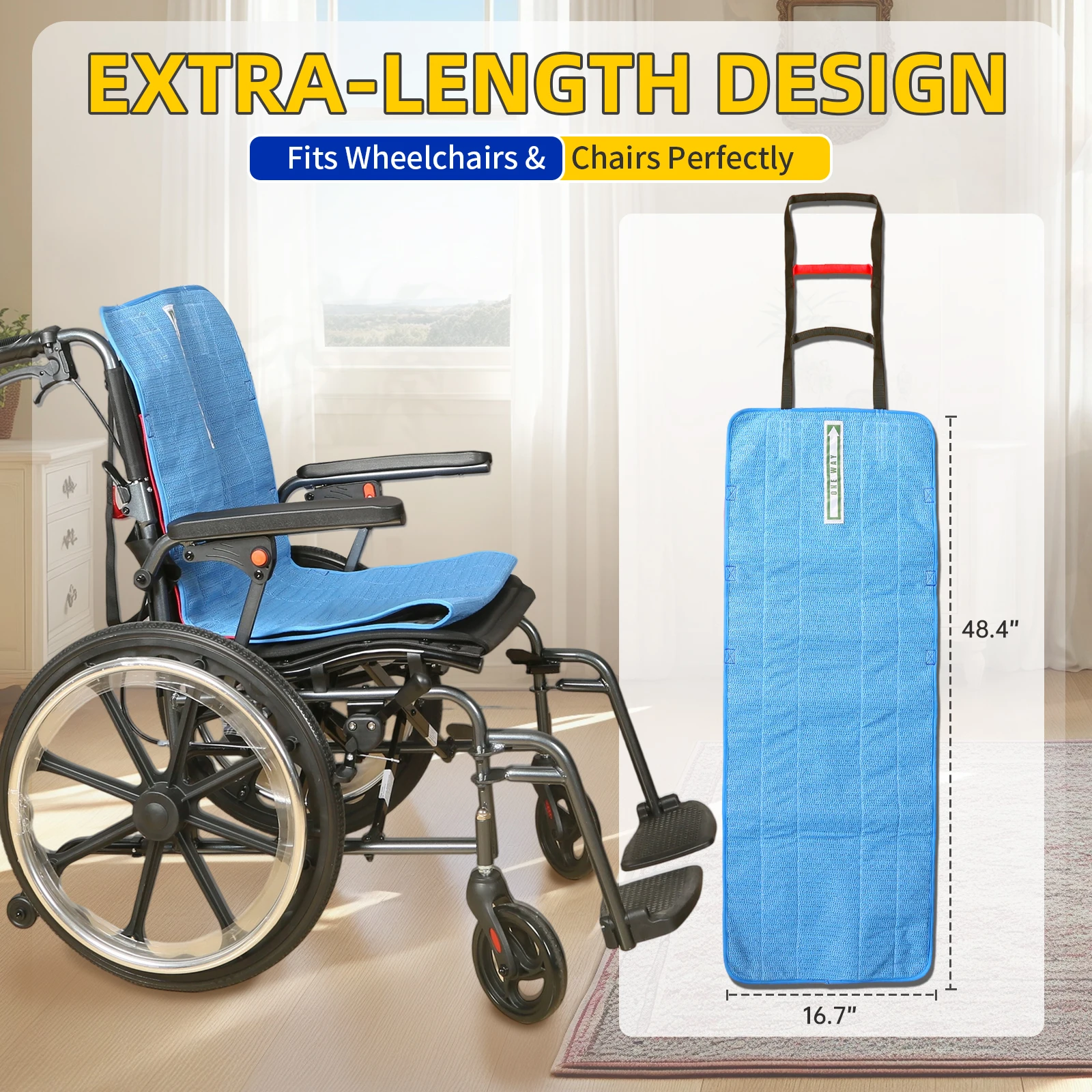 Ehucon One Way Slide Mat with Hand Strap Breathable Foam Mesh Seat Cushion for Disabled Use on Wheelchair 48.4