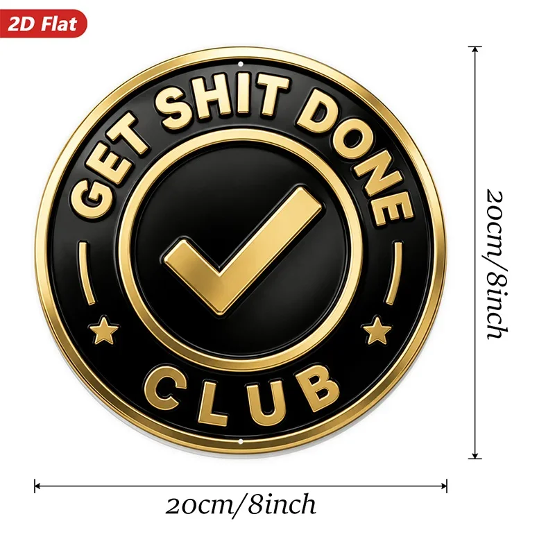 CIFBUY Modern Round Aluminum Wall Art Gold Black Check Mark Get Done Club Waterproof Durable Decor For Office Living Room Study