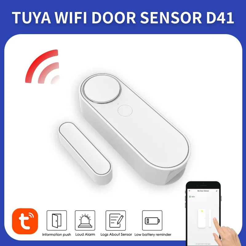 Sensor de Puerta y Ventana Wi-Fi de Tuya, Detector de Puerta Inalámbrico para Hogar Inteligente, Alarma Antirrobo Remota Controlada por la APP Smart Life