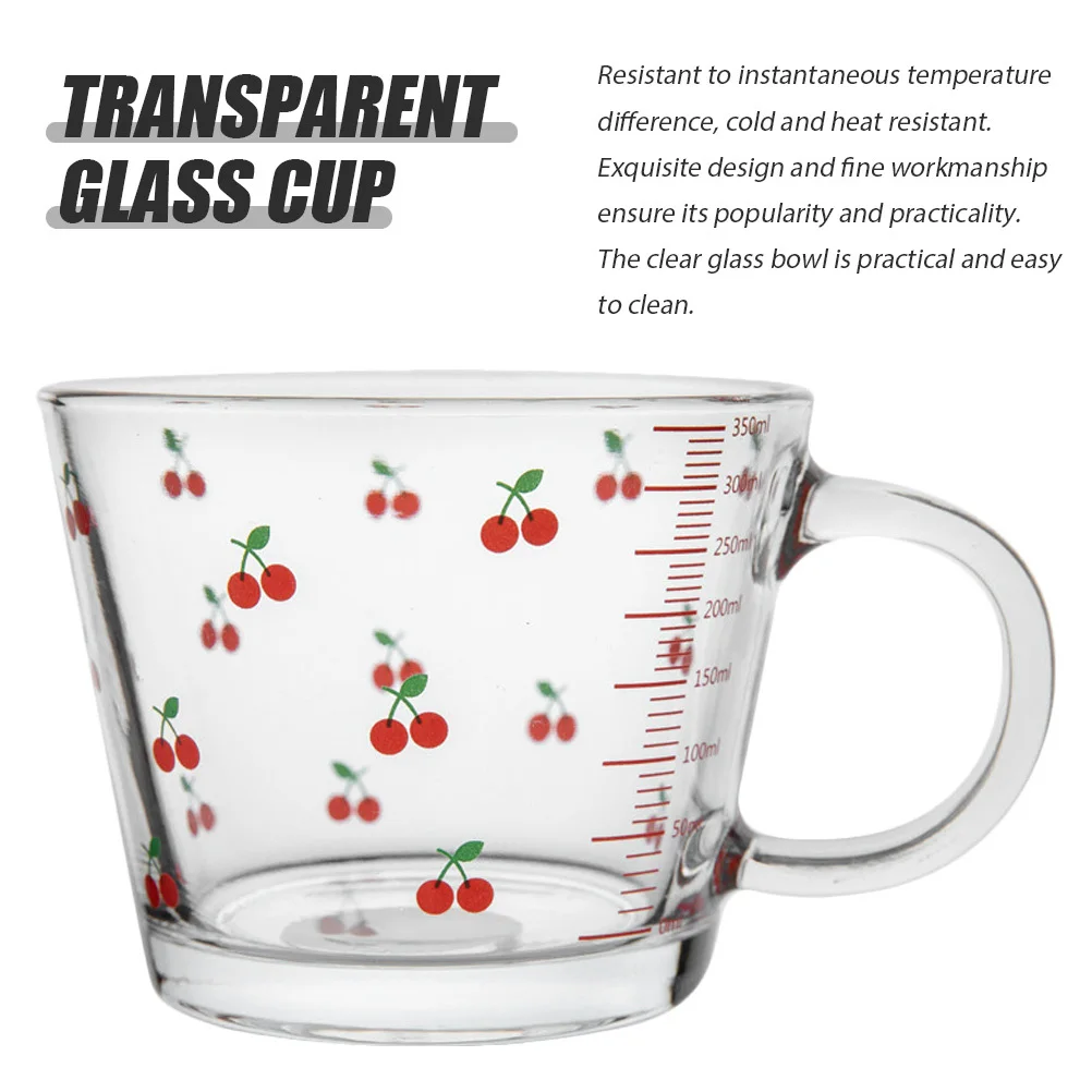 

Beautiful Chic Cherry Pattern Glass Cup Ideal for Home Restaurant Office Drinking Water Milk Juice Water Cup Milk Container