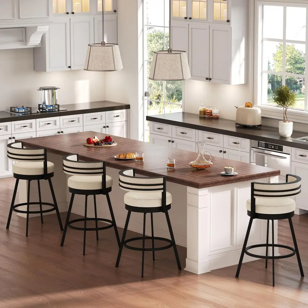 

Counter Height Bar Stools Set of 4, Swivel 26.6 inch Modern Kitchen Island Chairs with Back and Metal Legs, Linen Fabric Padded