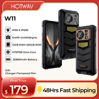 HOTWAV W11 Rugged Phone 6.6'' FHD+  24MP Night Vision Camera Smartphone 20800mAh 280LM Flashlight 33W Fast Charging Cellphones