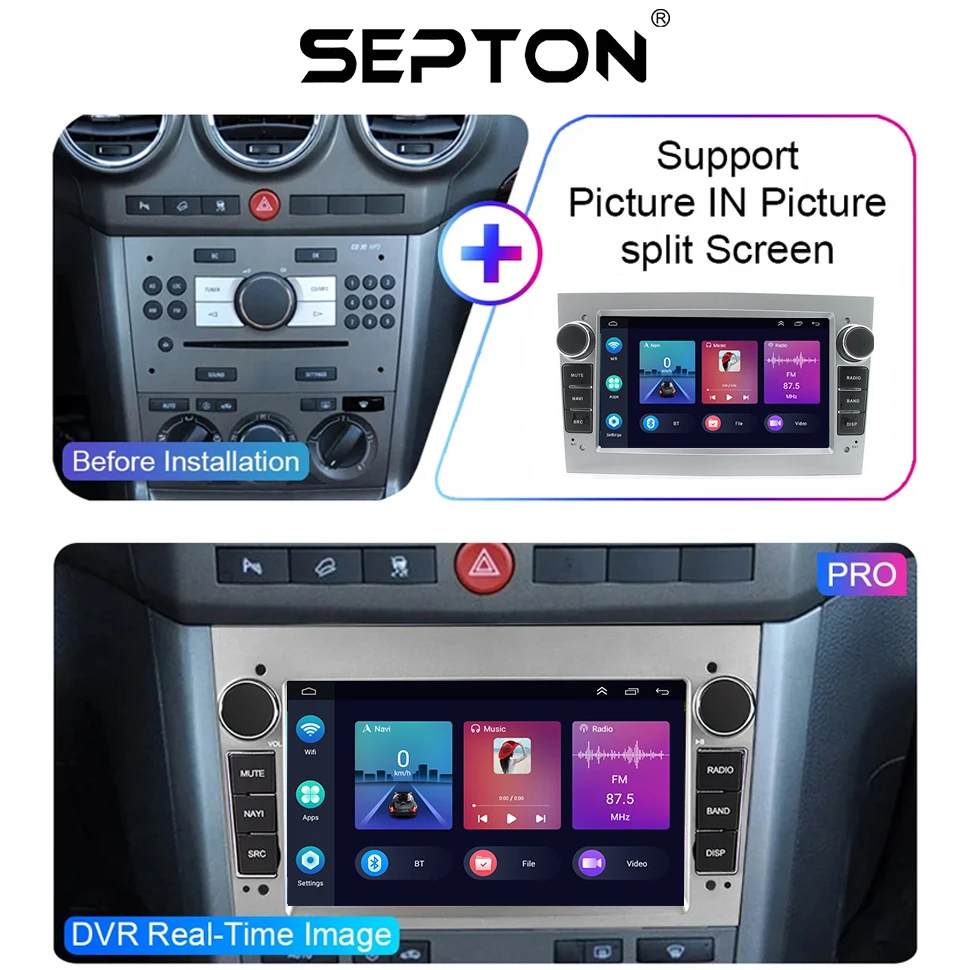 SEPTON Android12 Radio samochodowe CarPlay Uniwersalne do Opel Astra H J 2004 Vectra Vauxhall Antara Zafira Corsa C D Vivaro Meriva Veda