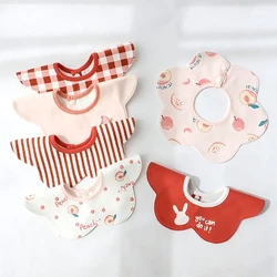 2Pcs Set Newborn Baby Bibs Cotton Waterproof With Cartoon Embroidery Burp Cloths Boys And Girls Neck Scarf Drooling Towel Kids