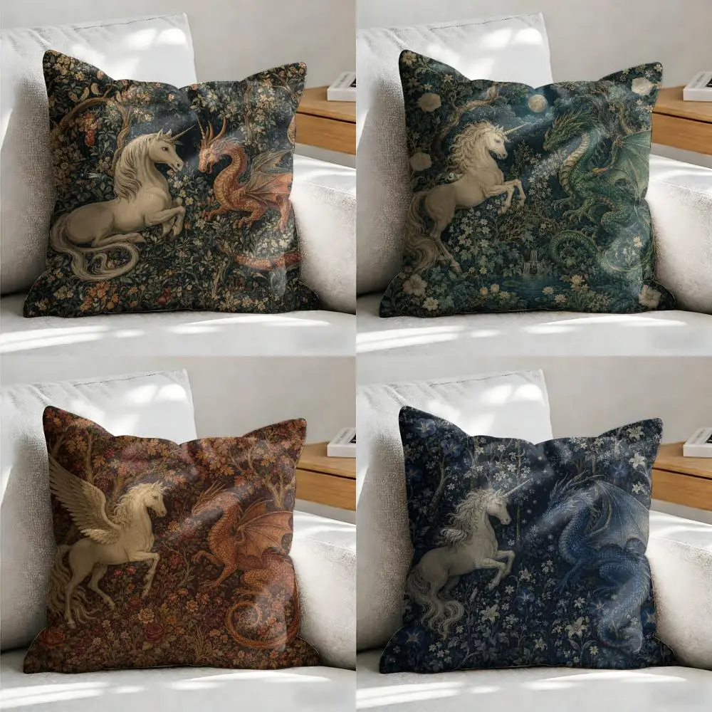 Unicorns And Dragons Cushion Cover Soft Short Plush Pillow Cover Smooth Cozy Texture Aesthetic Cushion Case Home Decor