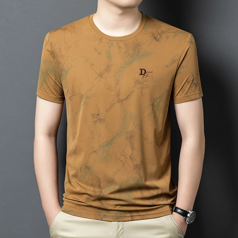 Eembroidery Print T Shirt For Men Short Sleeve Slim Cool Feeling Summer Quality Polyester Spandex Streetwear Camisetas De Hombre