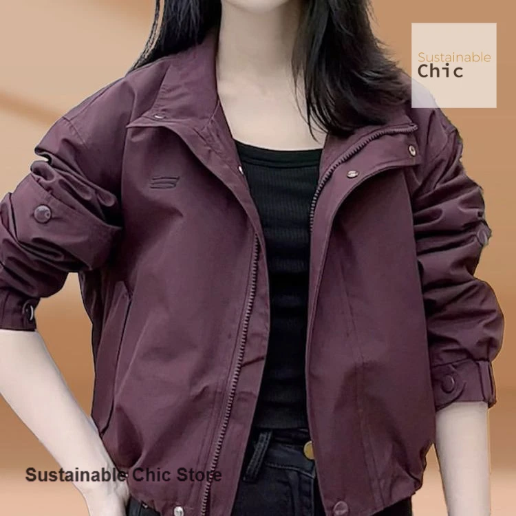 سترة نسائية ذات ياقة واقفة على الطراز الكوري للربيع والخريف قصيرة موضة جديدة غير رسمية سترة جوكر غربية صغيرة بسحاب علوي. #5