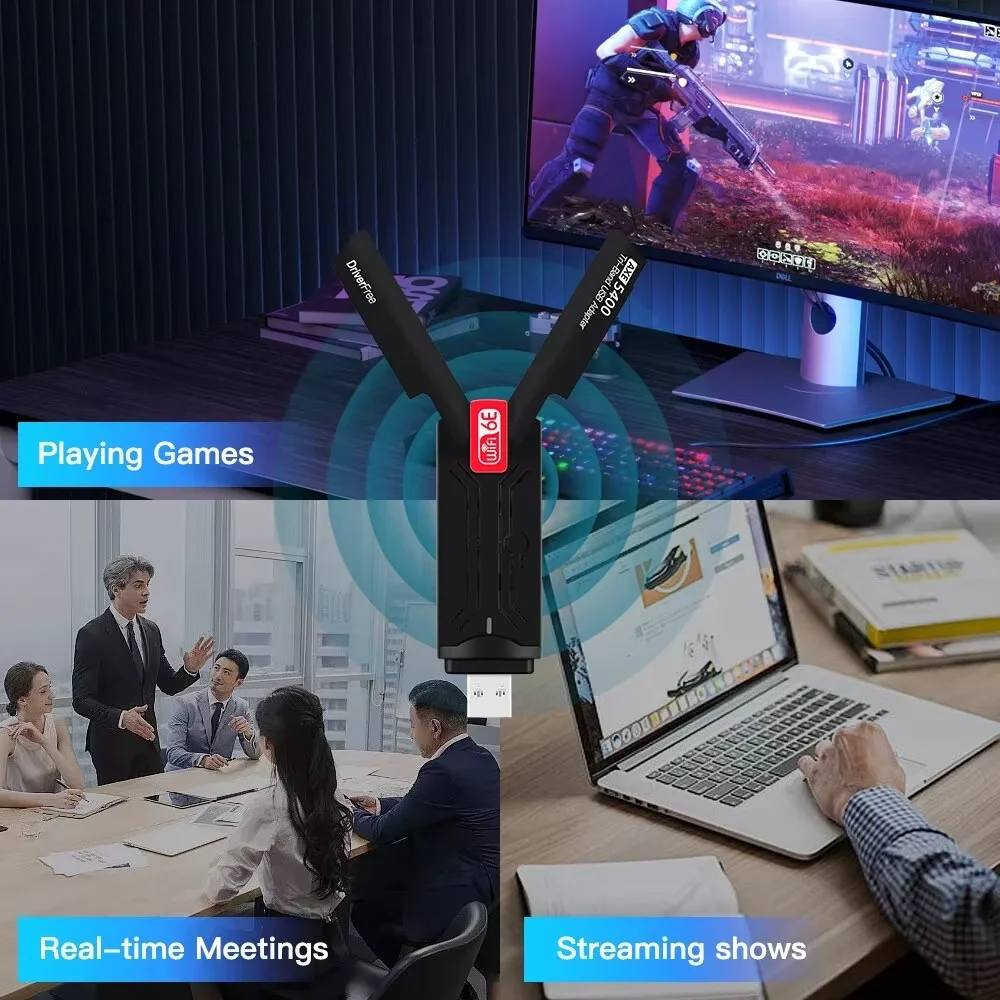 Adaptador WiFi6E AX5400 USB 3,0, tarjeta inalámbrica de Triple banda 802.11AX 6GHz, antena de alta ganancia para PC/portátil para Win 10/11