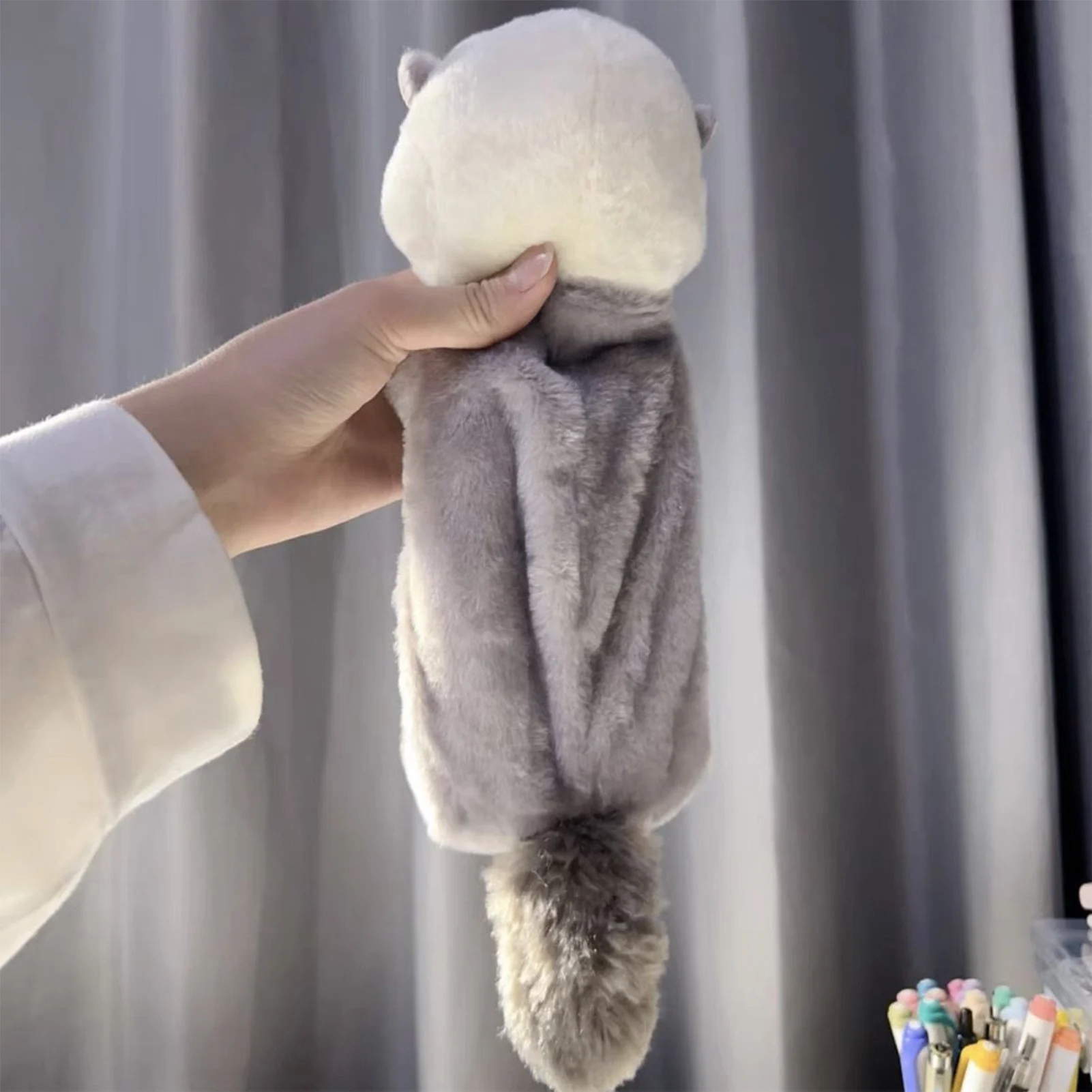 Niedliches, flauschiges Plüschtier-Federmäppchen im Kawaii-Ins-Stil, weiches Plüschtier, Stressabbau, Schreibwarentasche für Schulbürobedarf