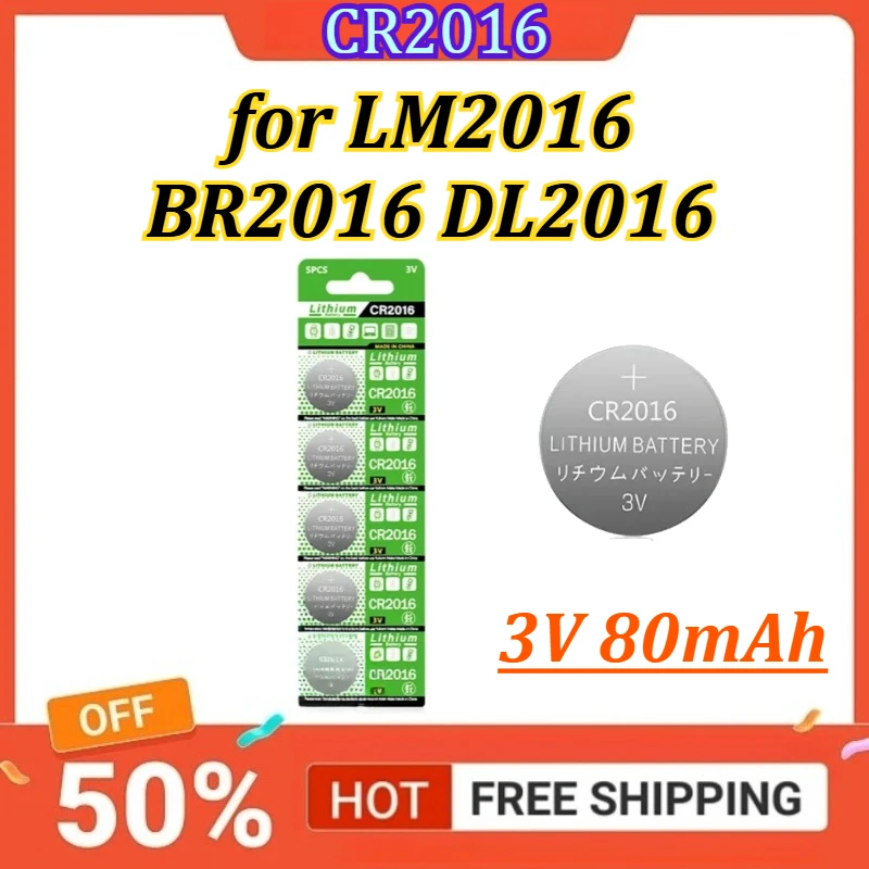 

3V 80mAh CR2016 Button Batteries LM2016 BR2016 DL2016 Cell Coin Lithium Battery for Watch Electronic Calculators pilas boton