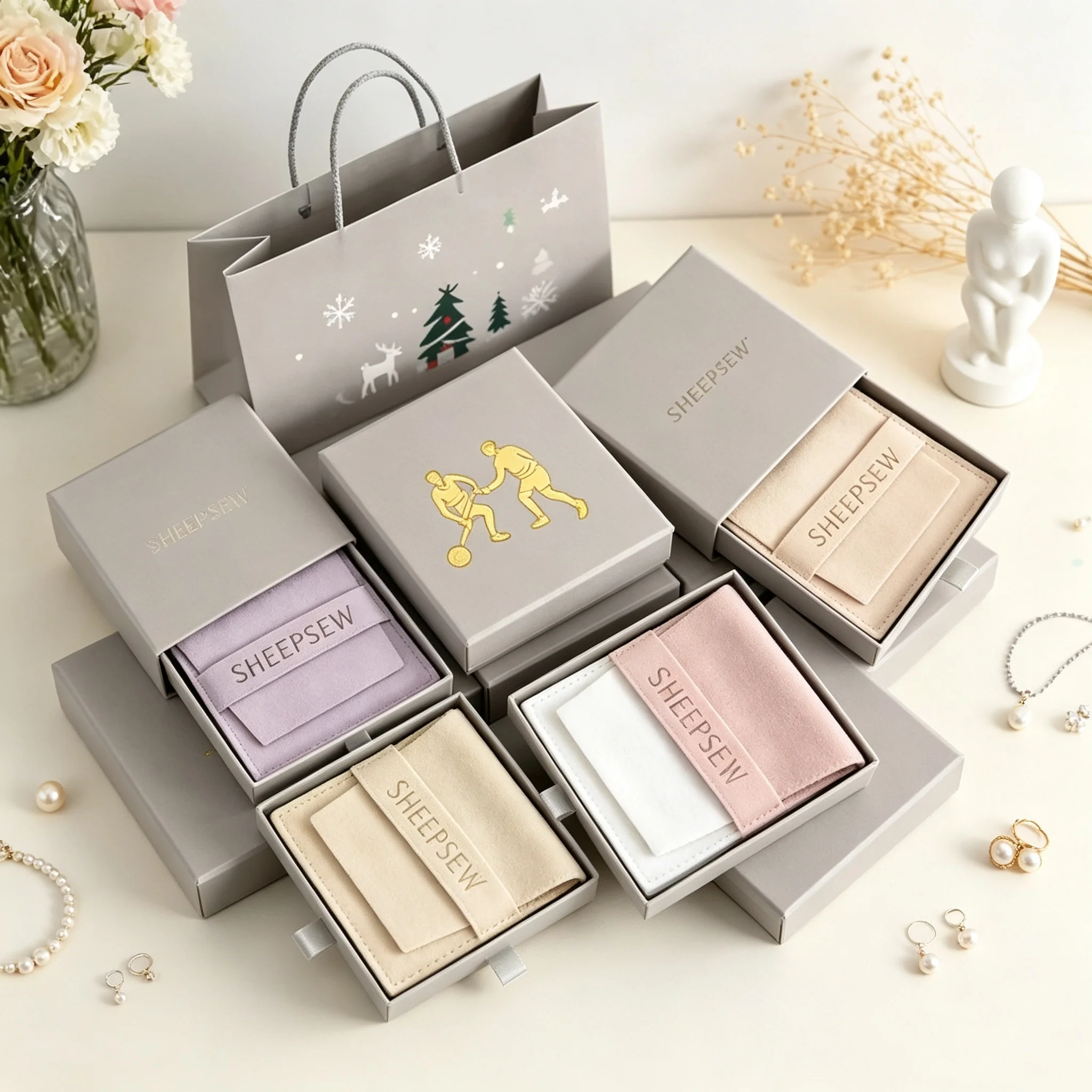 SHEEPSEW Elegant Custom Logo Sliding Drawer Paper Jewelry Gift Box With Microfiber Pouch For Necklace Earring Ring Brooch Valent