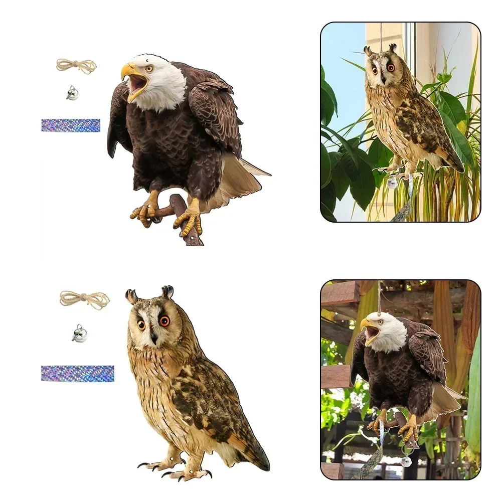 With Bells Bird Fake Owls  Repeller Decoy Hanging Fake Owls Scare Birds Control Away Home Garden Outdoor Balcony Decorative