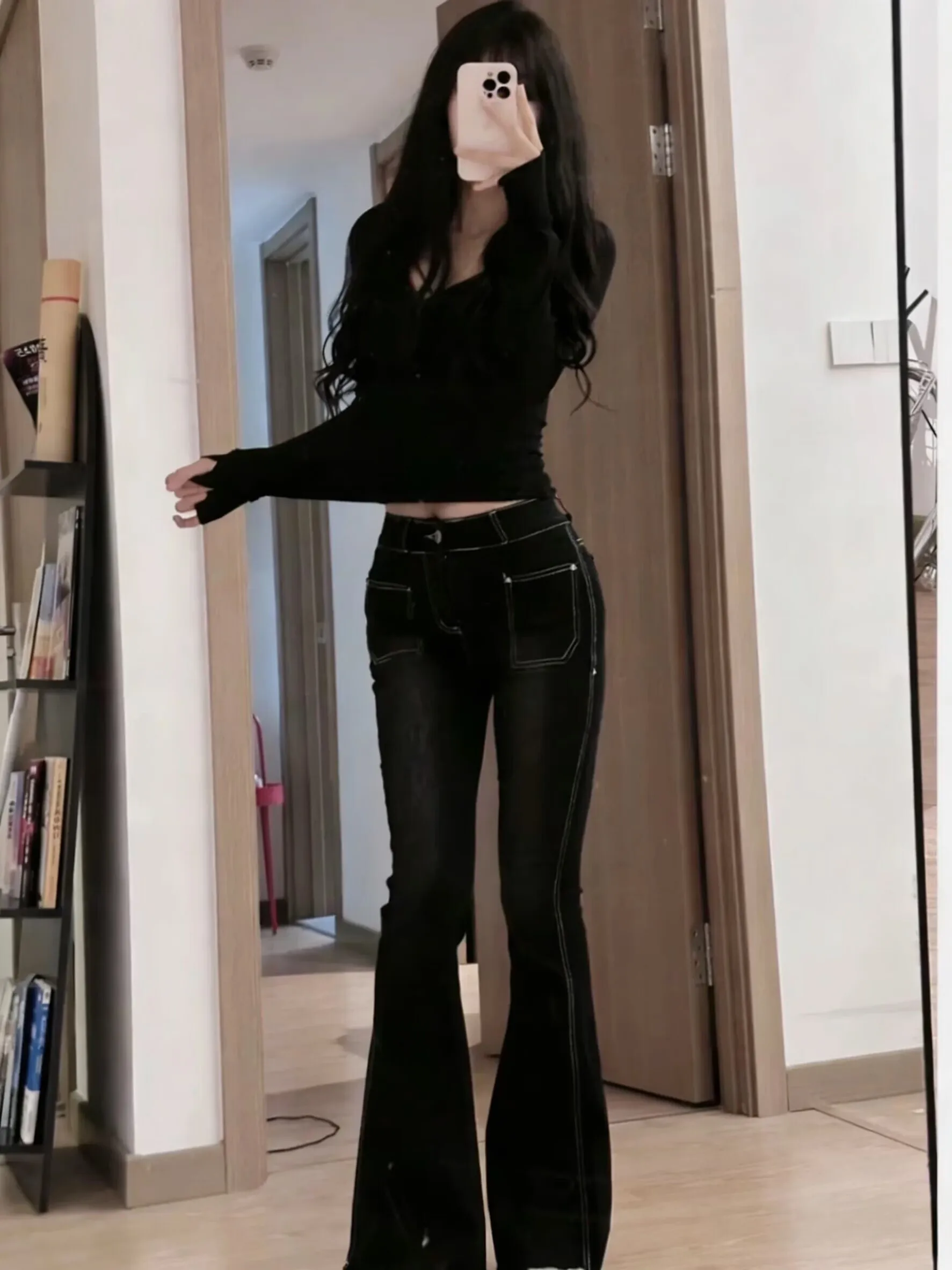 

High Waist Slimming Jeans Korean Sle Pure Desire Big Long Legs Micro Flared Bootcut Jeans Cotton Stretch Denim Ladies Jeans