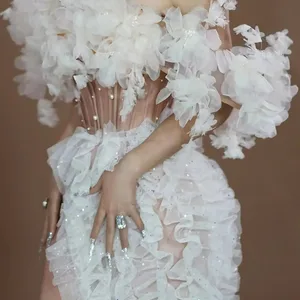 Zwei -Stück -Paillettenkleid mit Spitzenrock für Frauen, sexy weiße Kostüme, Bühnengeburtstag, DRQUEEN Hochzeit 6 Hauptverkäufe Drag Queen Clothing - №2