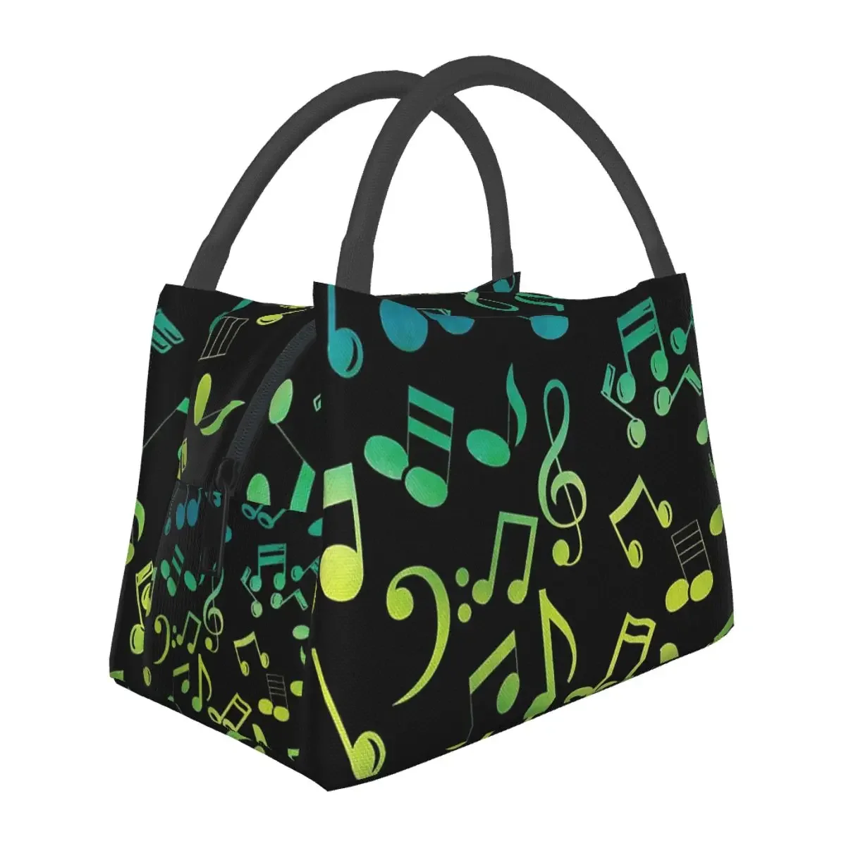 Yellow And Green Music Notes Lunch Bags Insulated Bento Box Lunch Tote Picnic Bags Cooler Thermal Bag for Woman Student Office