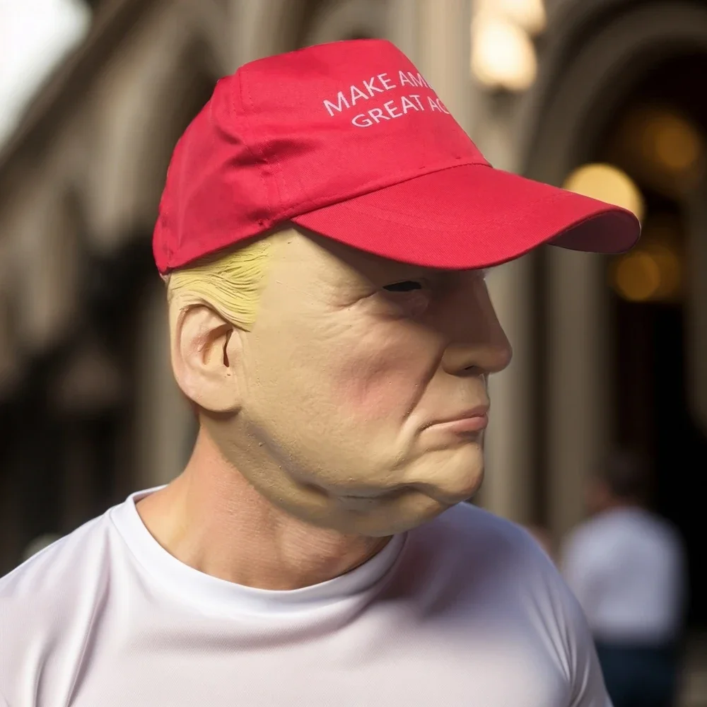 Trump Maska Z Kapeluszem Celebrity Parodia Maska Haftowany MAGA Wsparcie Kapelusz Rave Party Cosplay Realistyczna Maska Donald Trump Prank Rekwizyty