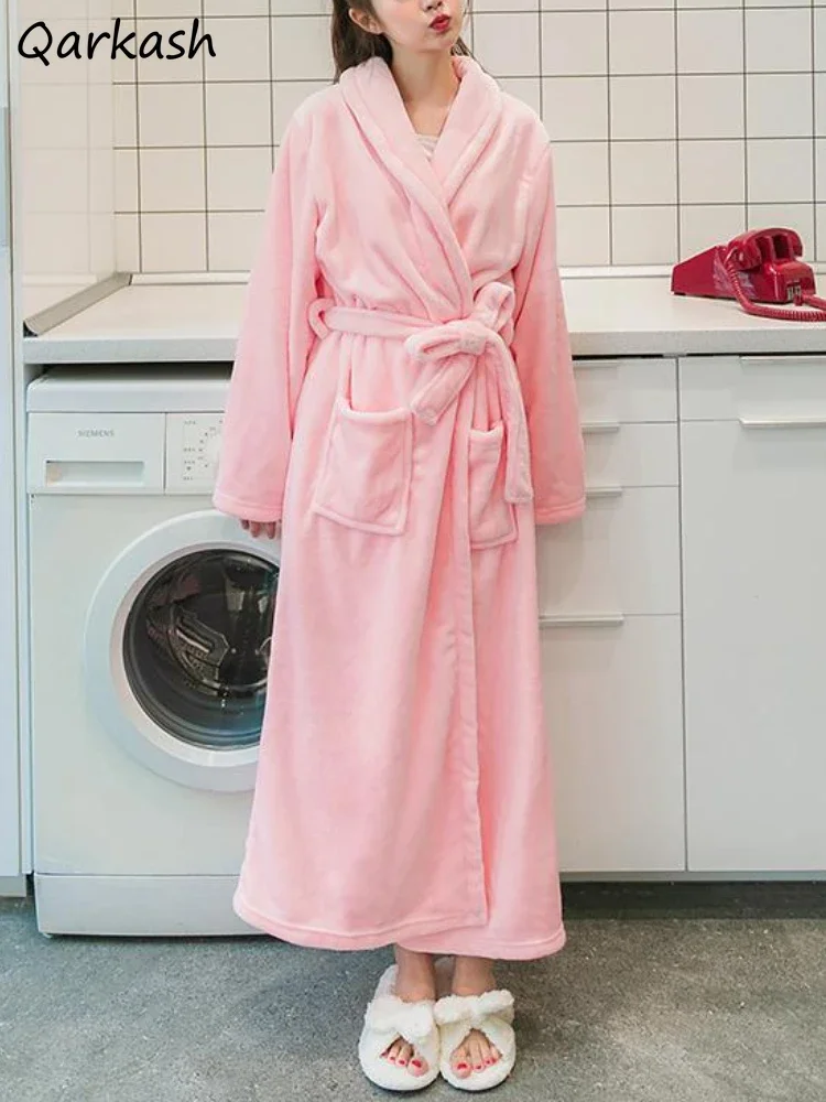 

Robes Women Solid Sleepwear Harajuku Winter Baggy Casual Home Vintage Clothing Unisex All-match Minority Tender Fashion Thick