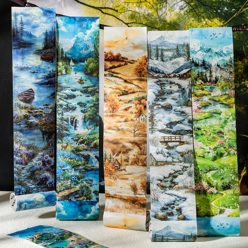 6-roll pack - 8CM×200CM/landscape washi tape set - non-waterproof, non-die-cut, washi material - suitable for creative collage materials, diary, greeting cards, cups, photo frames, decorative tape gifts