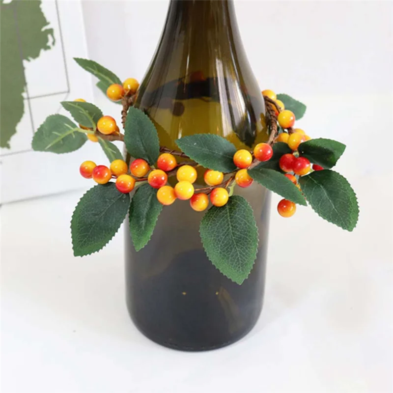 ABMH-6Pcs Christmas Candle Rings Wreath Artificial Berry Candle Rings Tea Light Ring For Xmas Thanksgiving Harvest Decoration