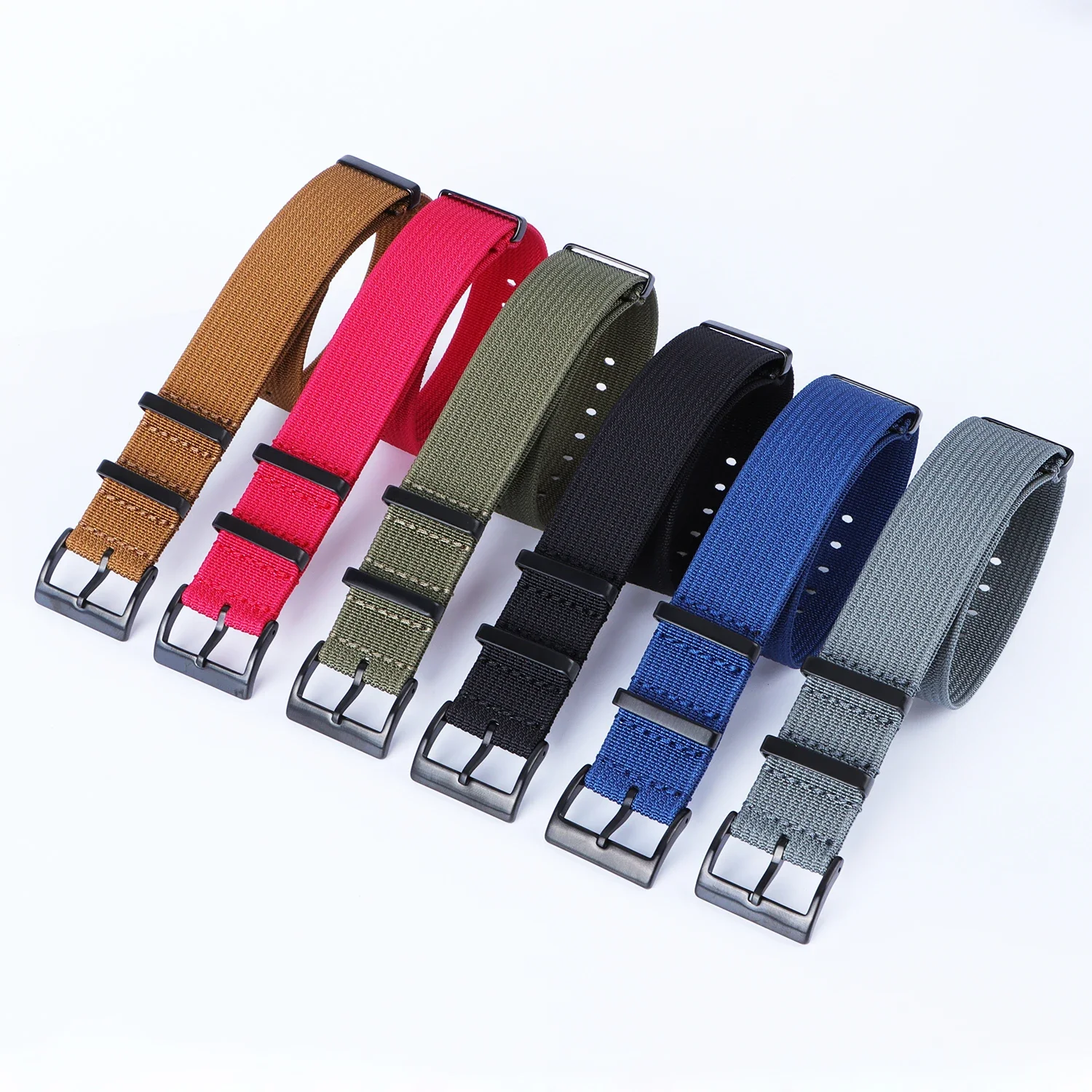 New Ribbed Nylon Strap 20mm 22mm for Seiko Military Fabric Braid Ballistic Watchband for Samsung Galxy Watch3/4/5/6 Black Buckle