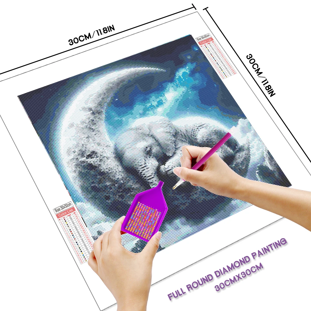 Huacan Elephant Diamond Mosaic Animal Rhinestones Full 5d Diy Diamond Painting Moon Home Decorative Rhinestone Pictures