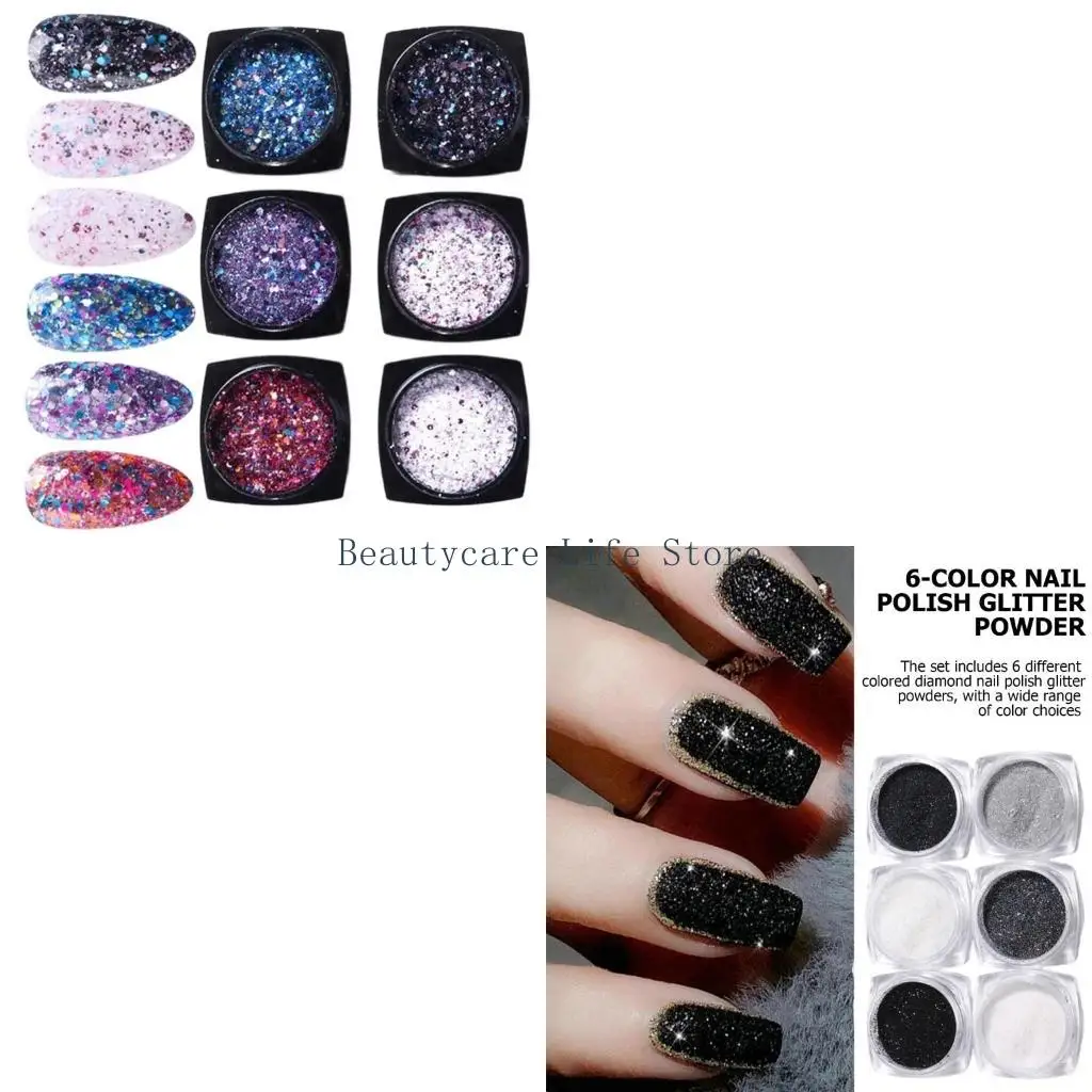 

652C 6 цветов Пудра для ногтей для женщин Блеск для ногтей Пыль Тонкий блеск Пигмент для дизайна ногтей