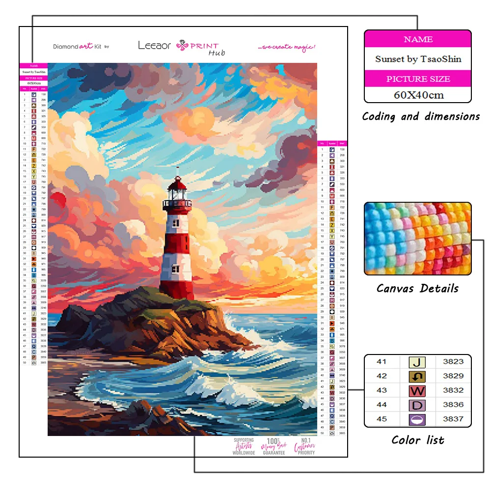 5D Landscape Diamond Painting Lighthouse Under The Dreamy Colorful Sky Full Rhinestone Mosaic Embroidery Cross Stitch Kit Home