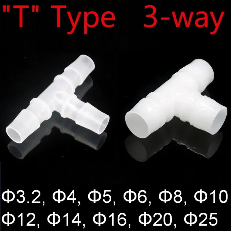 10pcs Water Connector Dia 3.2mm~25mm PP PE T Type 3-way Tapered Head Splitter Pipe Tube Hose Irrigate Joint Adapter Food Grade