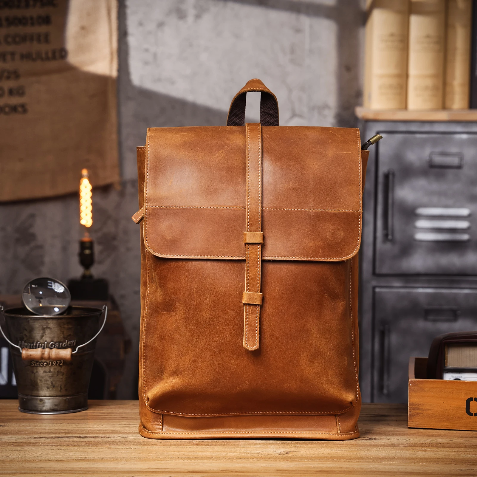 Vintage Echtleder Herrenrucksack Handgefertigte Top-Grain-Leder Laptop-Umhängetasche Crazy Horse Tasche Mode für Männer – Detail 22