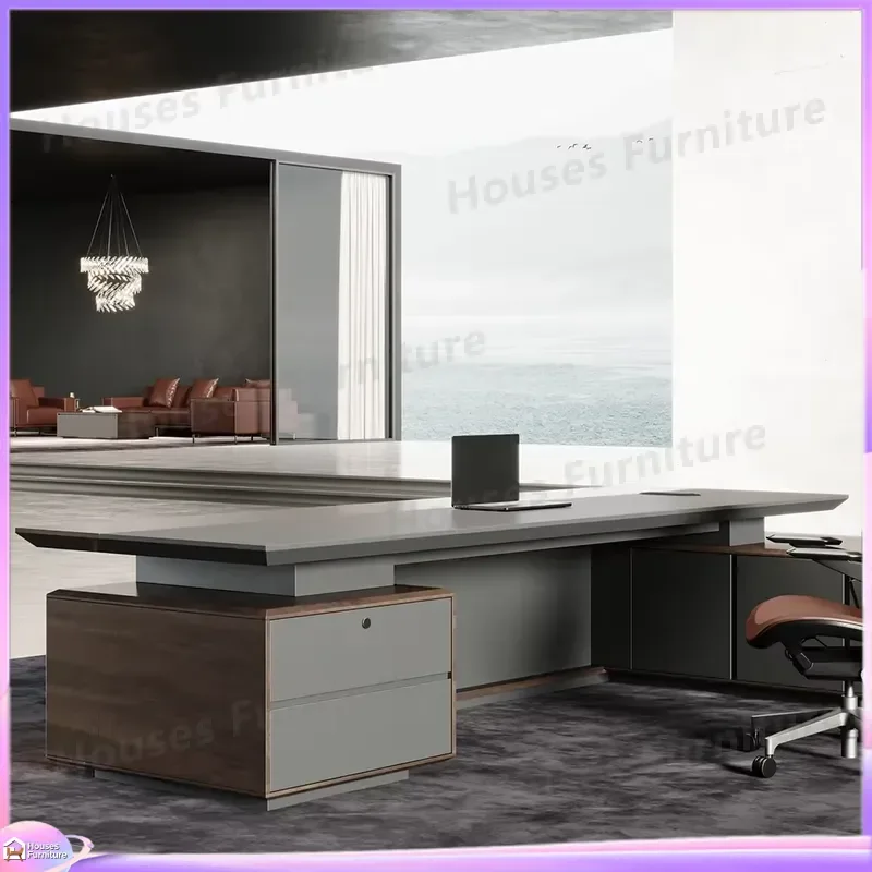 Luxury Executive Desk Solid Wood Office Furniture Brown CEO Manager Boss Table Large Computer Workstation Modern Business view 4