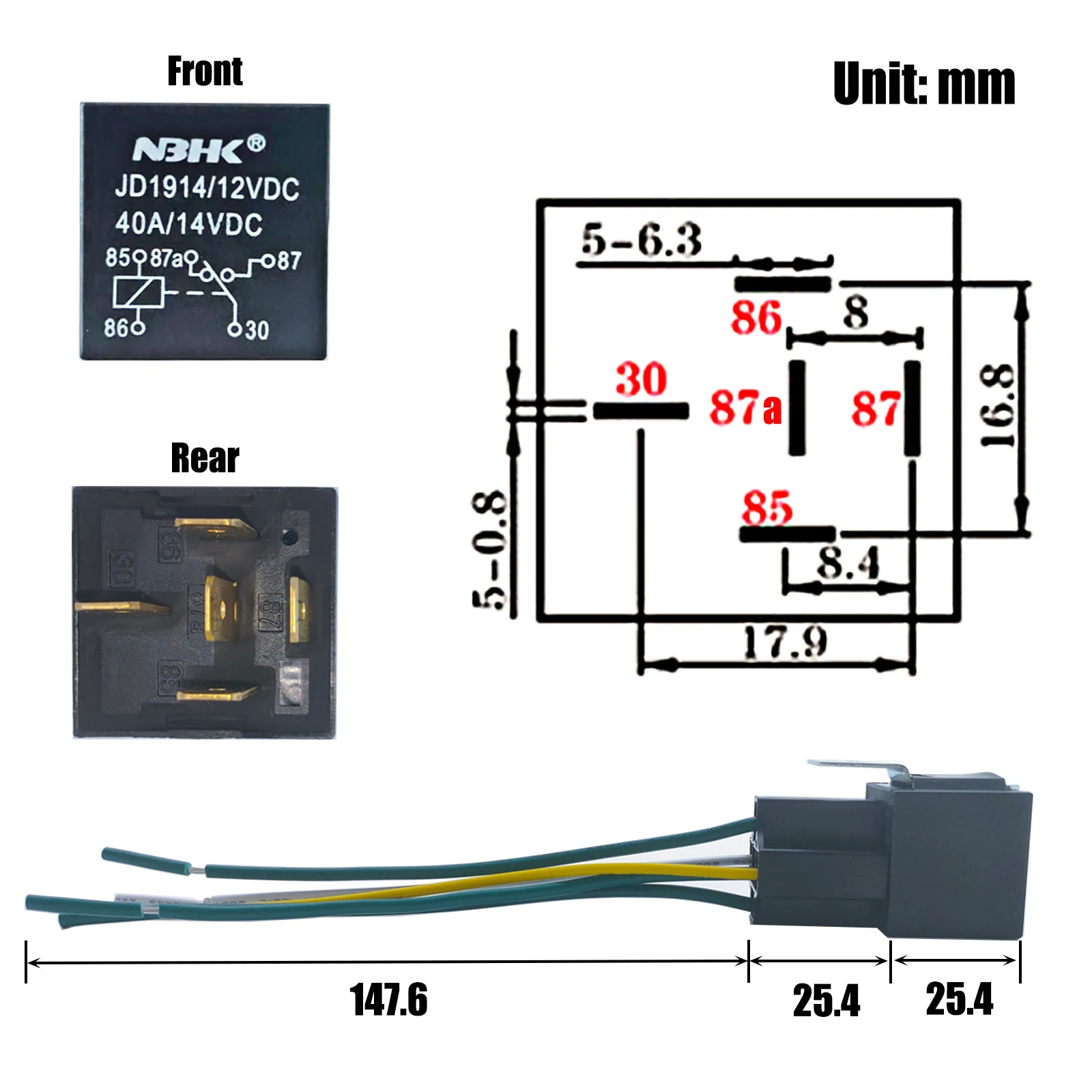 Car Auto Automobile Relay DC12V 40A 5Pin With Holder And 105mm Length Wires Sealed Waterproof Integrated Wire For Car Light Horn