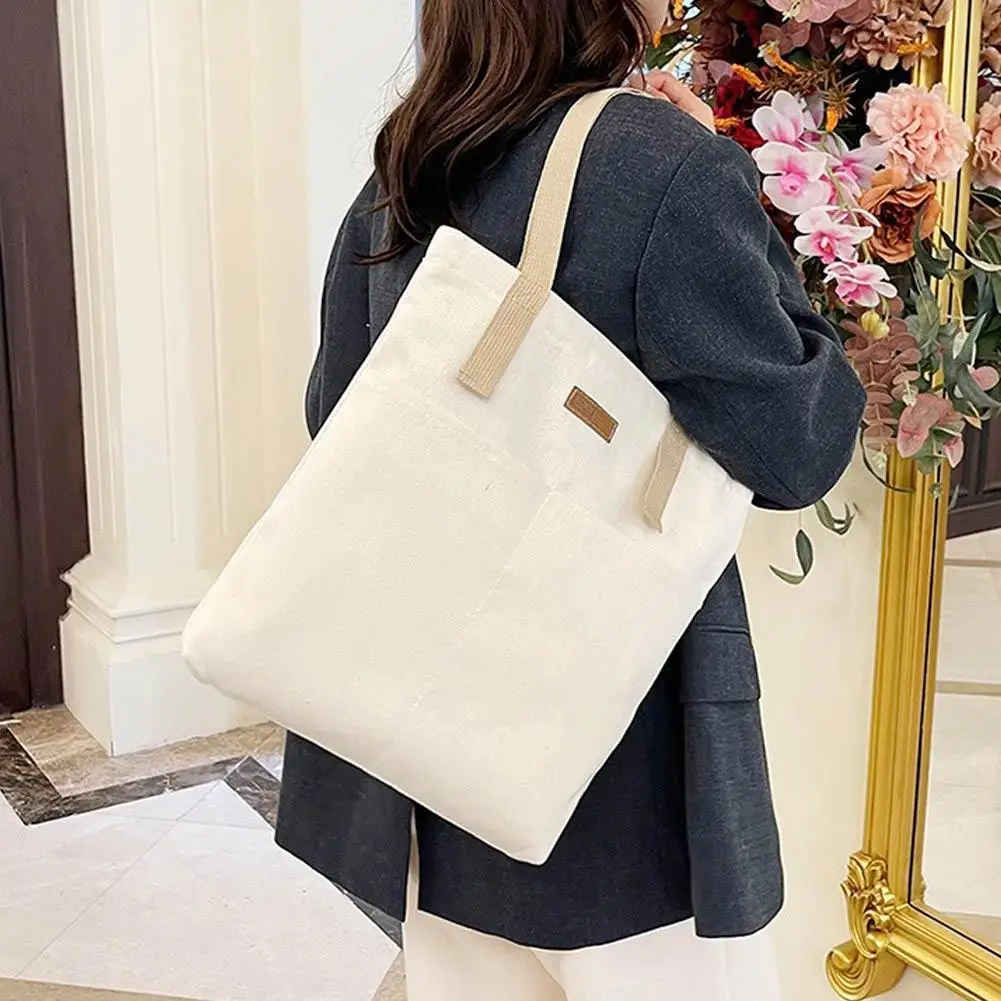 Women's Canvas Tote Bag Large Capacity Casual Handbag Commuter Shoulder Bag Reusable Practical Shopping Beach Bag