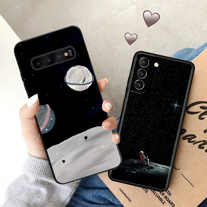 Soft Case for Samsung Galaxy S24 S23 S22 S21 S20 S10 Plus Ultra FE astronaut Meteor Moon universe Matte Black Phone Cases Cover