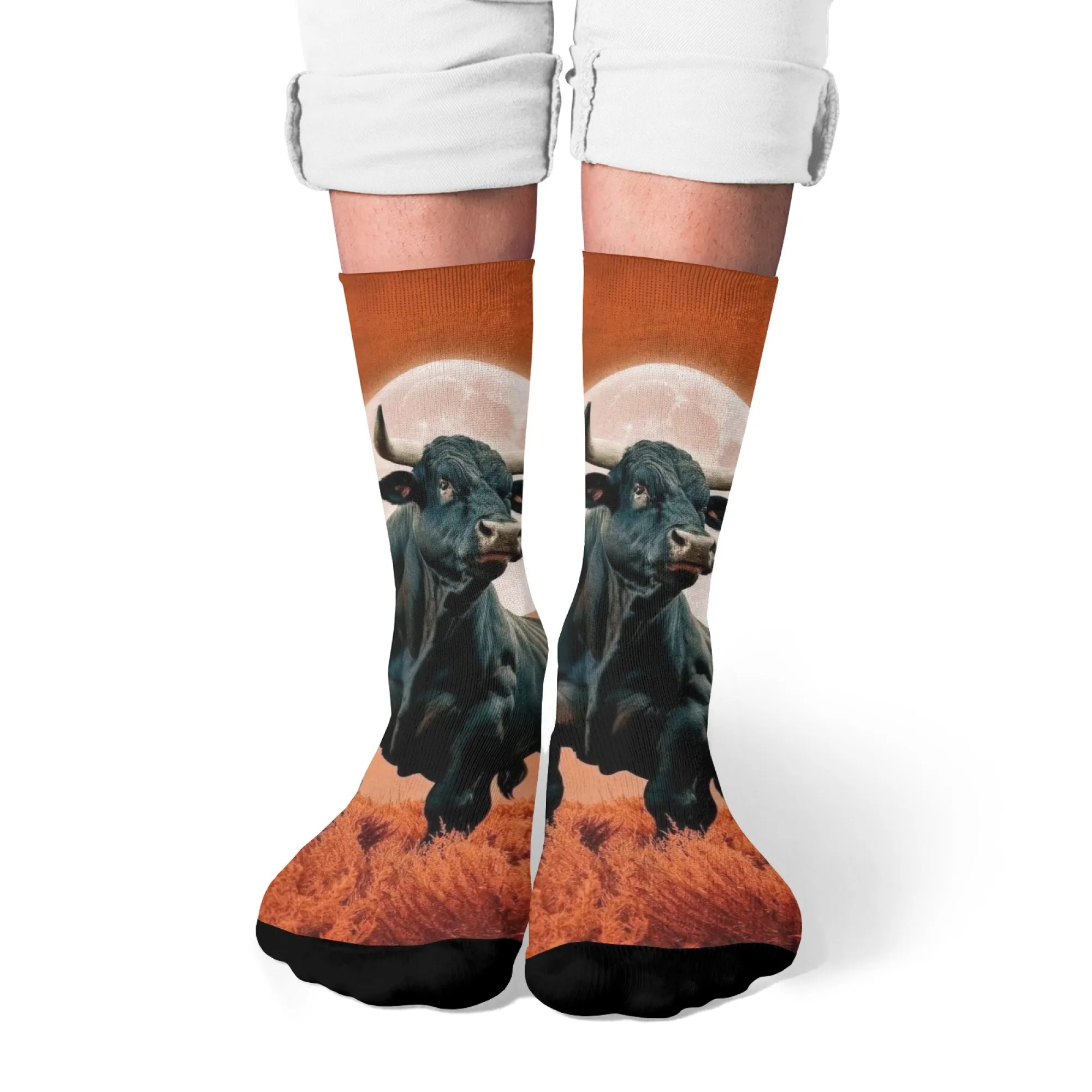 

Wilderness Bull Men's Socks Retro Style Comfortable Warm Casual Sports Fashion Socks Novelty Funny Hip-Hop Crew Socks Party Gift