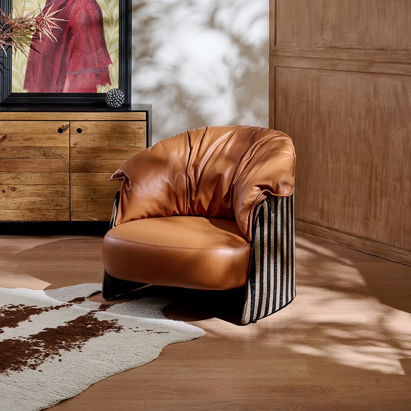 First layer cowhide leisure chair Small apartment leisure living room backrest single chair