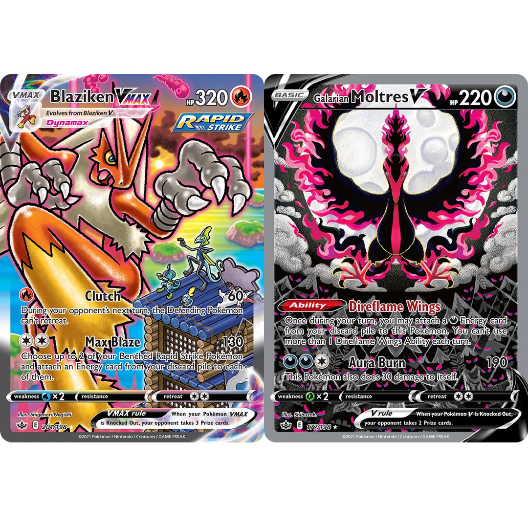 2-pcs-set-diy-2021-espada-escudo-reigendo-reign-cartoes-pokemon-galarian-moltres-v-blaziken-vmax-ptcg-jogo-cartoes-colecionaveis