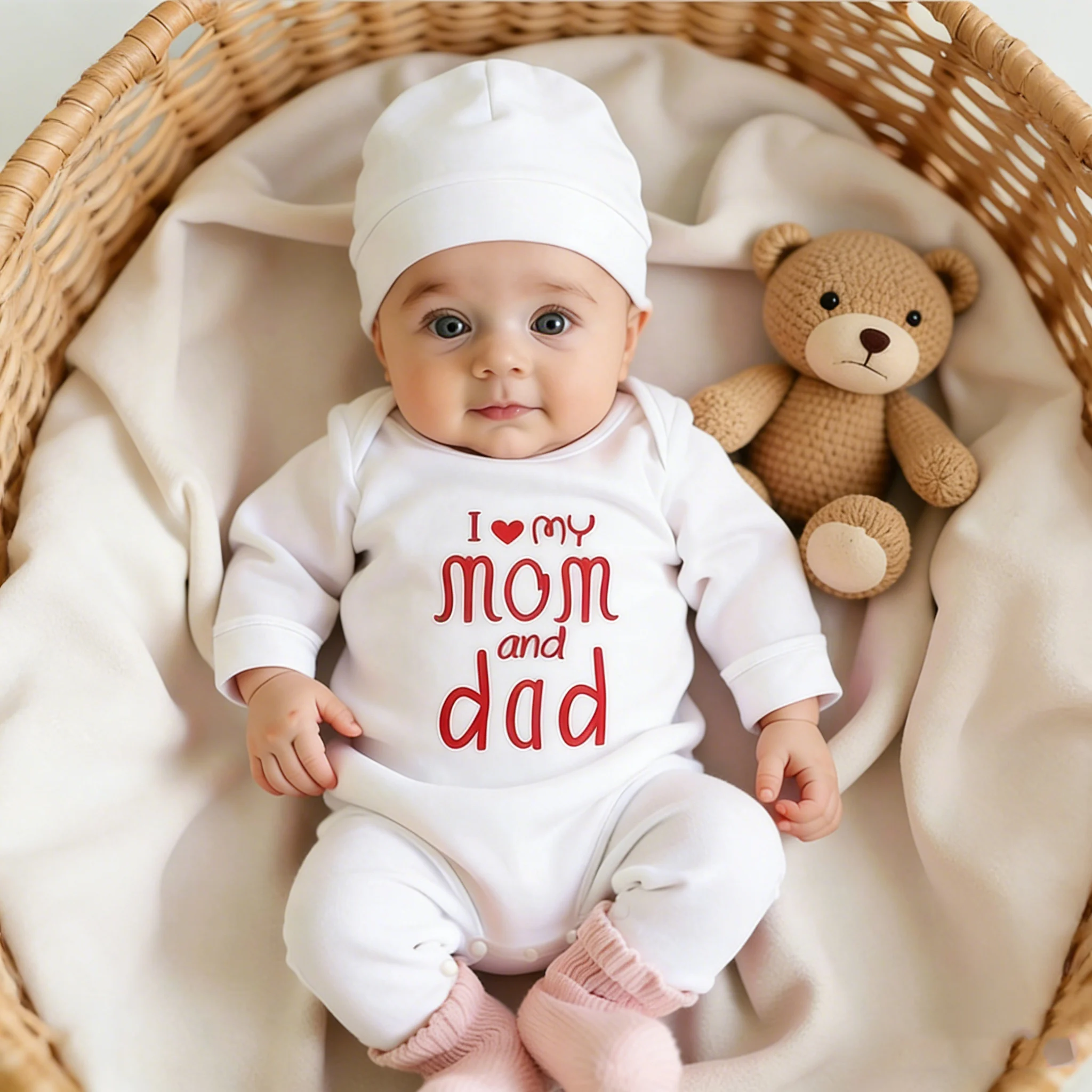 Ylsteed Newborn Photography Bodysuit Toddler Baby With Button Long Sleeves Romper Letter Print Jumpsui Hat Coming Home Outfit-HD