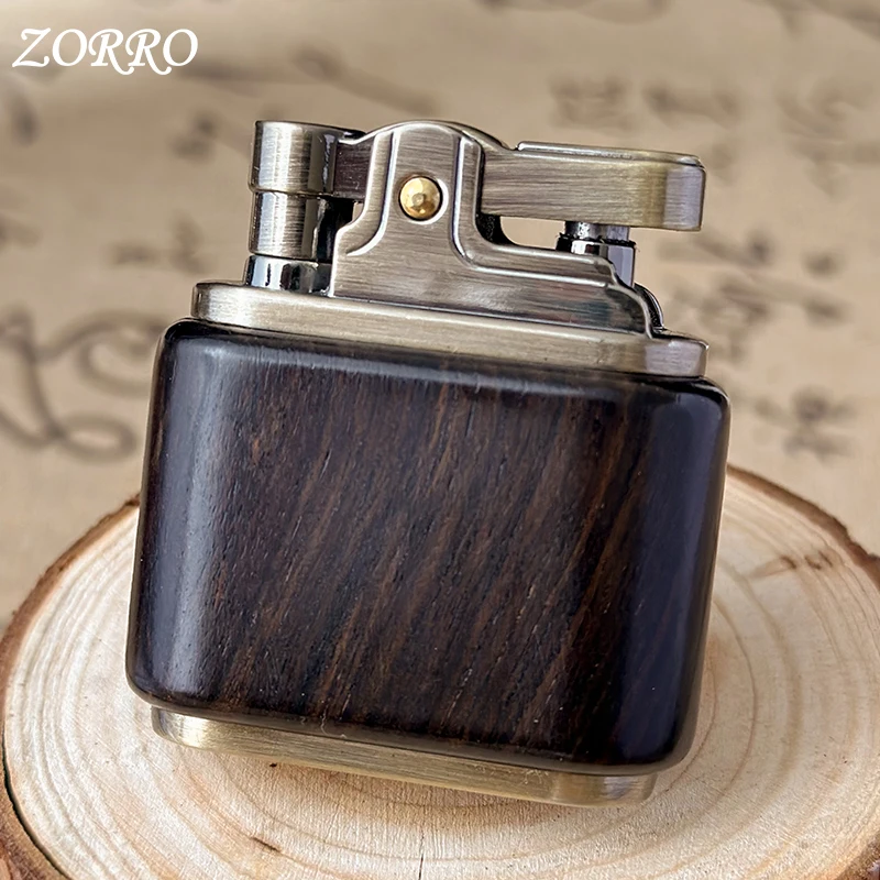 ZORRO Retro Kerosene Lighter Oil Gasoline Wood Metal Lighter Grinding Wheel Brass Core Cigarette Lighter Gadget Collection Gift