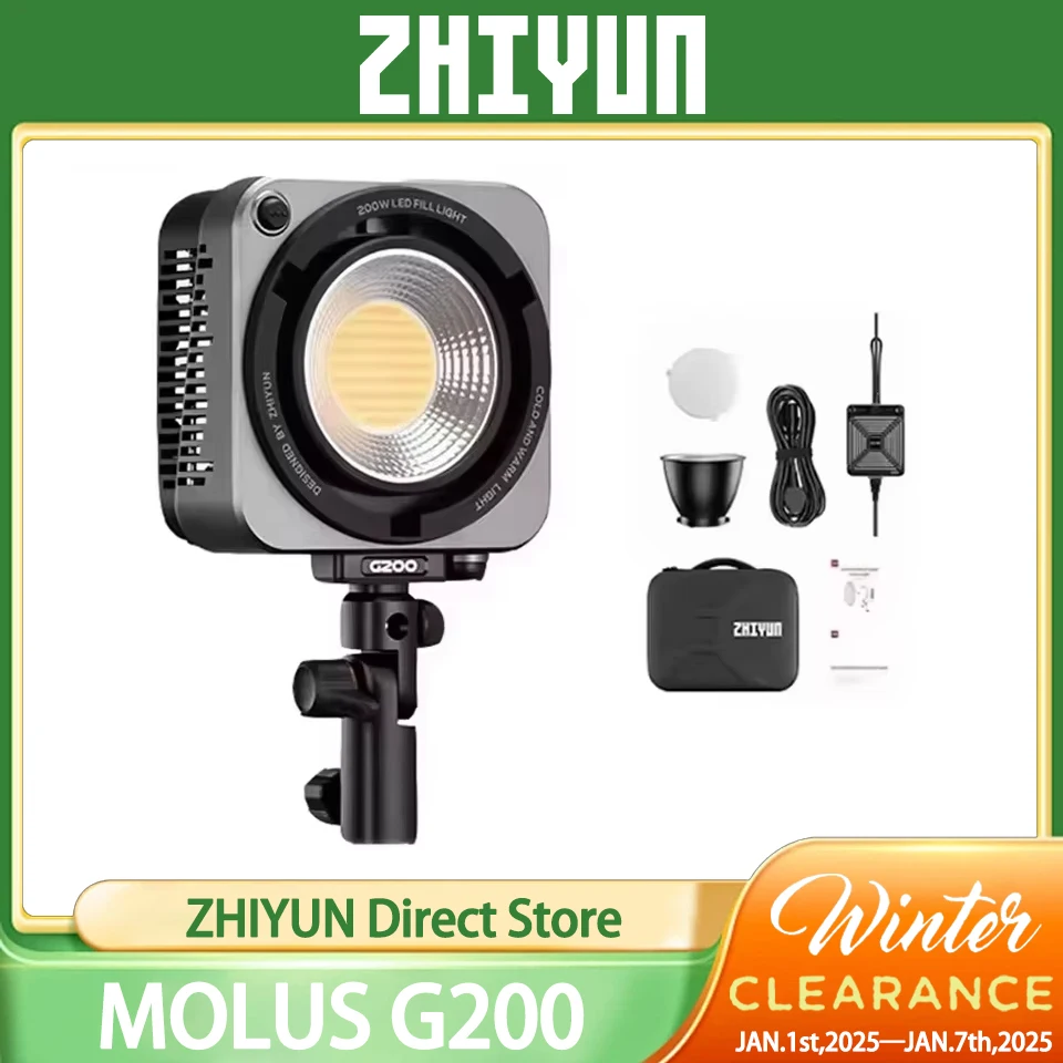 ZHIYUN MOLUS G200 APP Controls 200W and 300W LED Camera Lighting 2700K-6500K Fill Light  for Outdoor Shooting and Studios