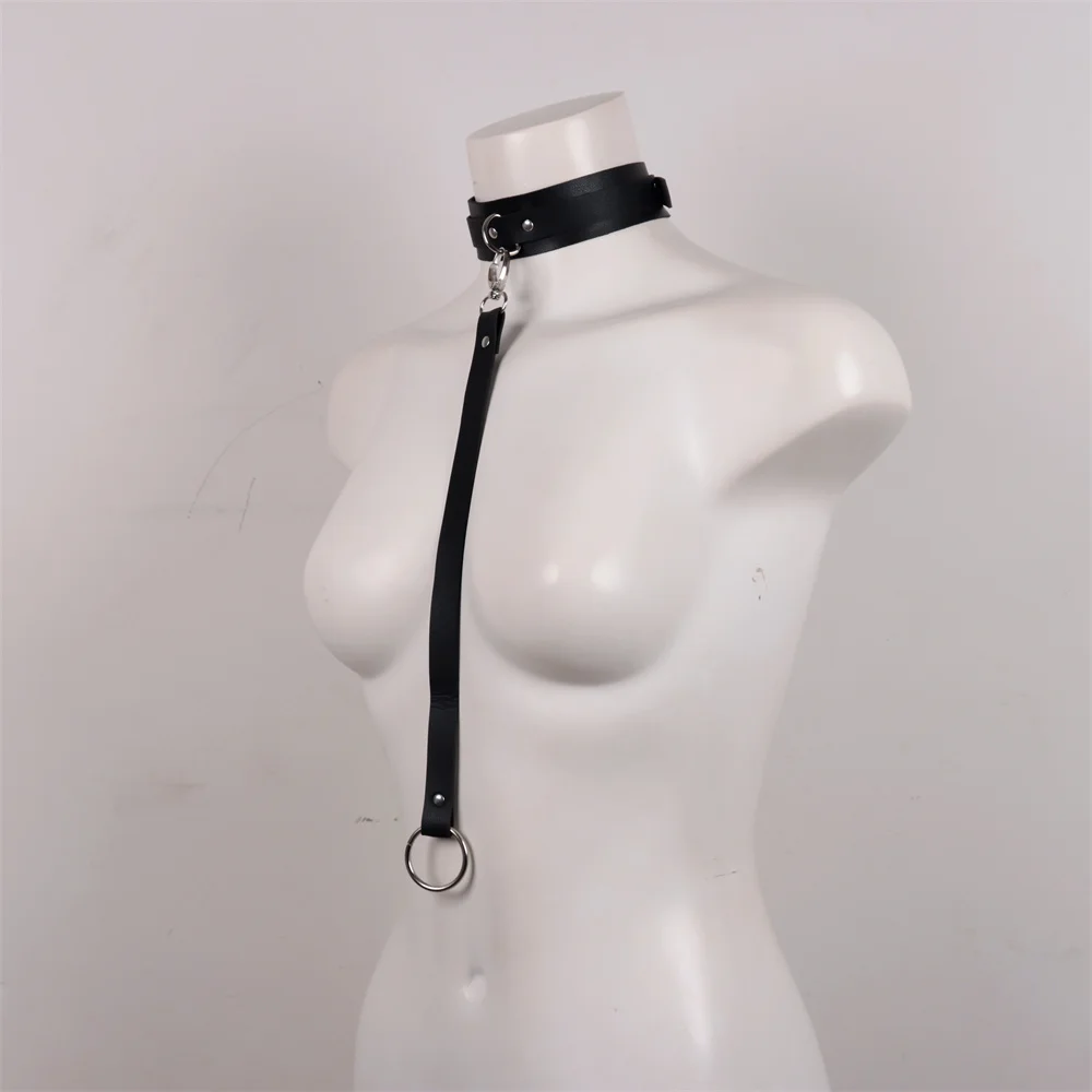 PU Leather BDSM Bondage Posture Neck Collar With Pull Ring Adjustable Collar Rings Belt Slave Bondage Strap Harness Belt